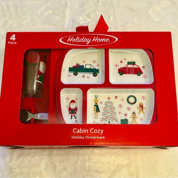 NIB: Holiday Home Cozy Cabin Kid’s Christmas Holiday Dinnerware Set-4 pieces - Picture 1 of 4